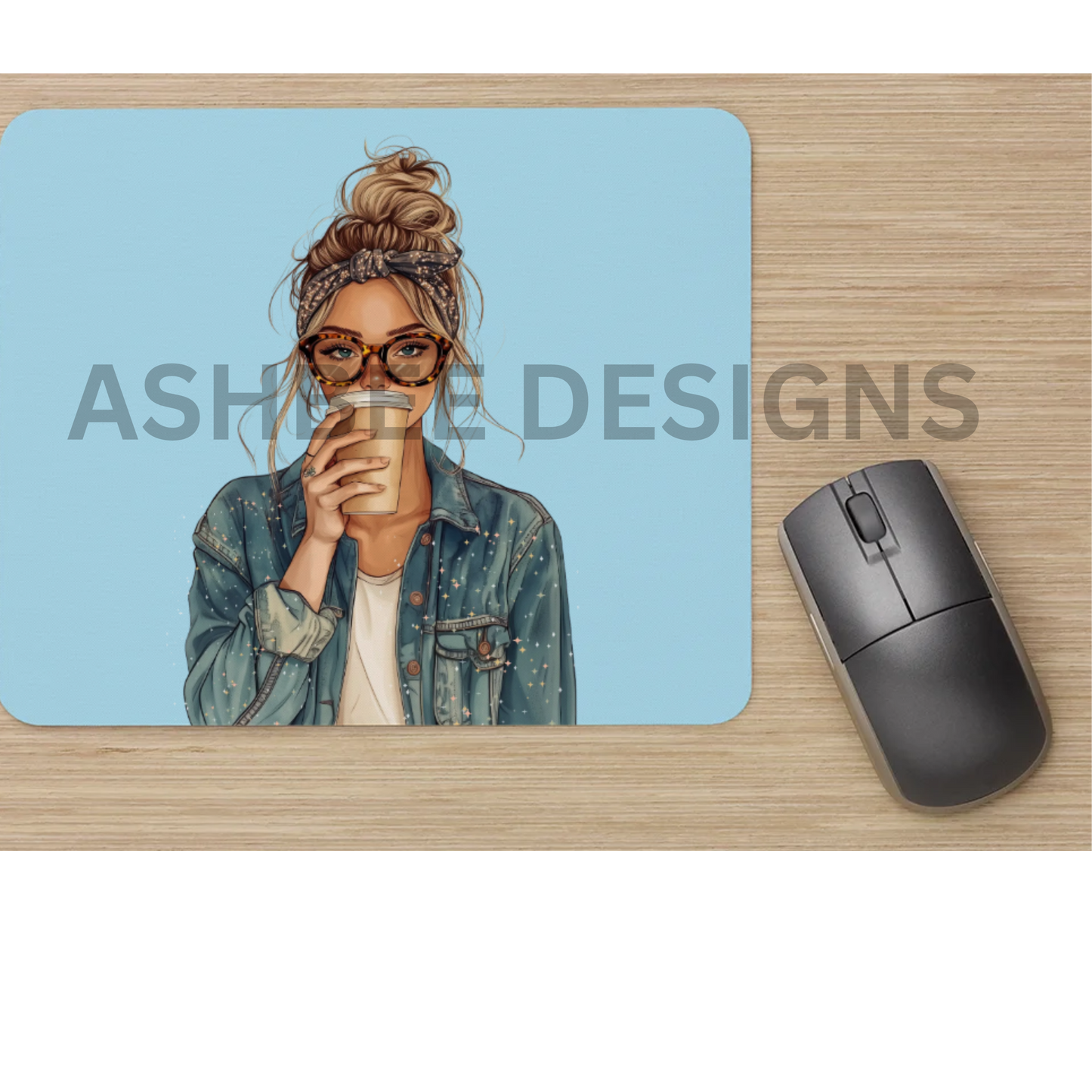 Messy Bun and Coffee Mouse Pad