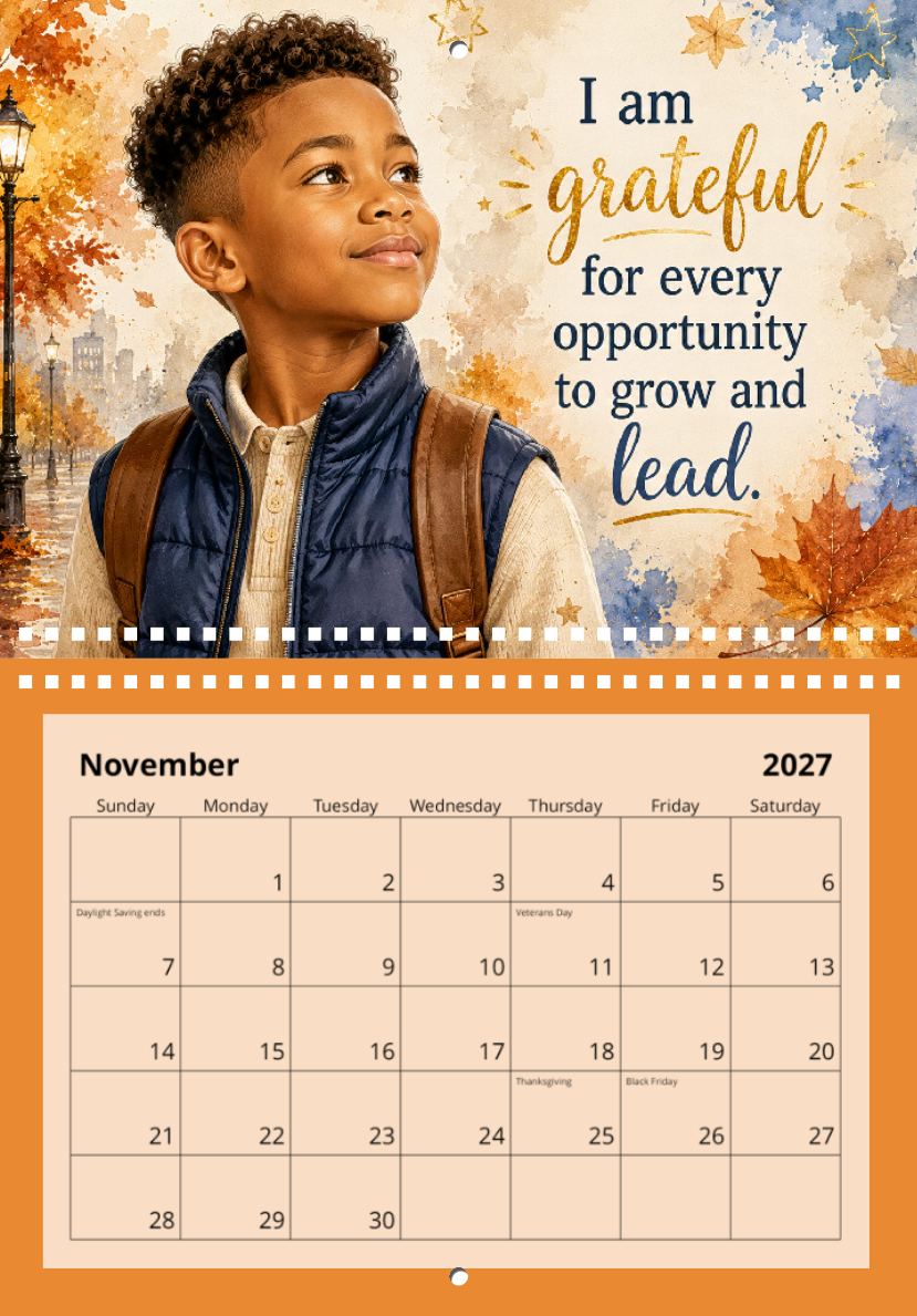 Future Leaders 2027 Affirmation Wall Calendar for Black Boys Ages 8β12