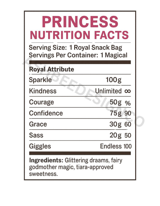 PRINCESS Nutrition Label |Chip Bag | Party Favor Template