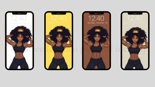 Black Girl Fitness Queen Phone Wallpaper: Afro Gym Art (Digital Download