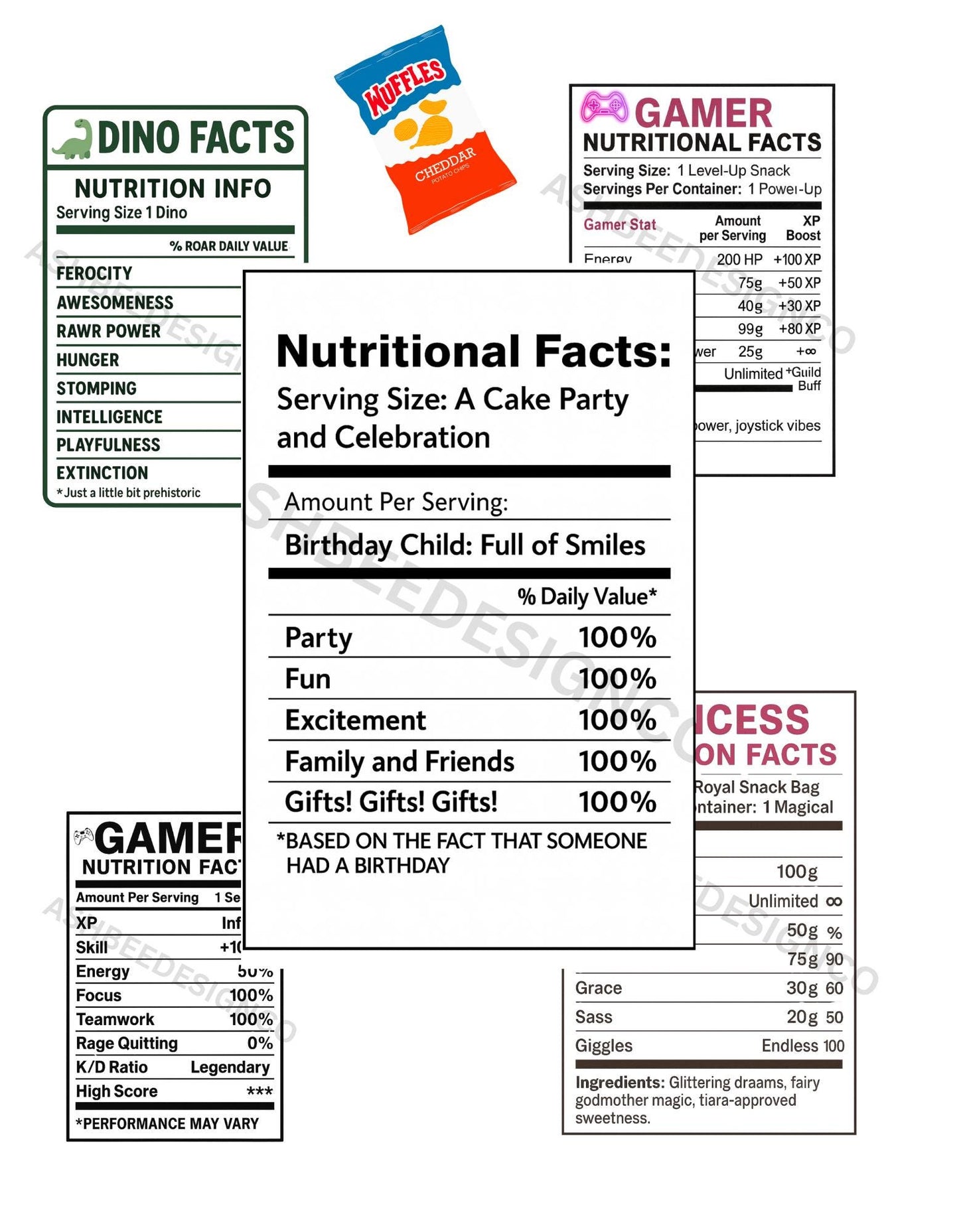 Party Chip Bag Nutritional Label Template Combo (Zip File)