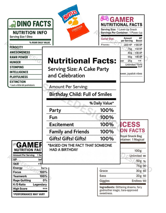 Party Chip Bag Nutritional Label Template Combo (Zip File)