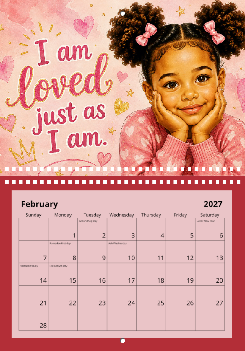 Little Queens 2027 Affirmation Wall Calendar for Black Girls Ages 3–7
