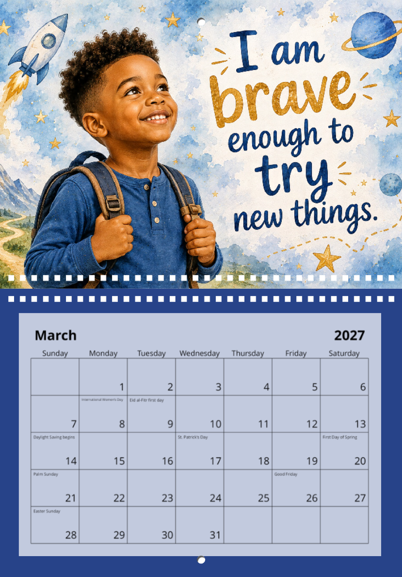 Little Kings 2027 Affirmation Wall Calendar for Black Boys Ages 3–7