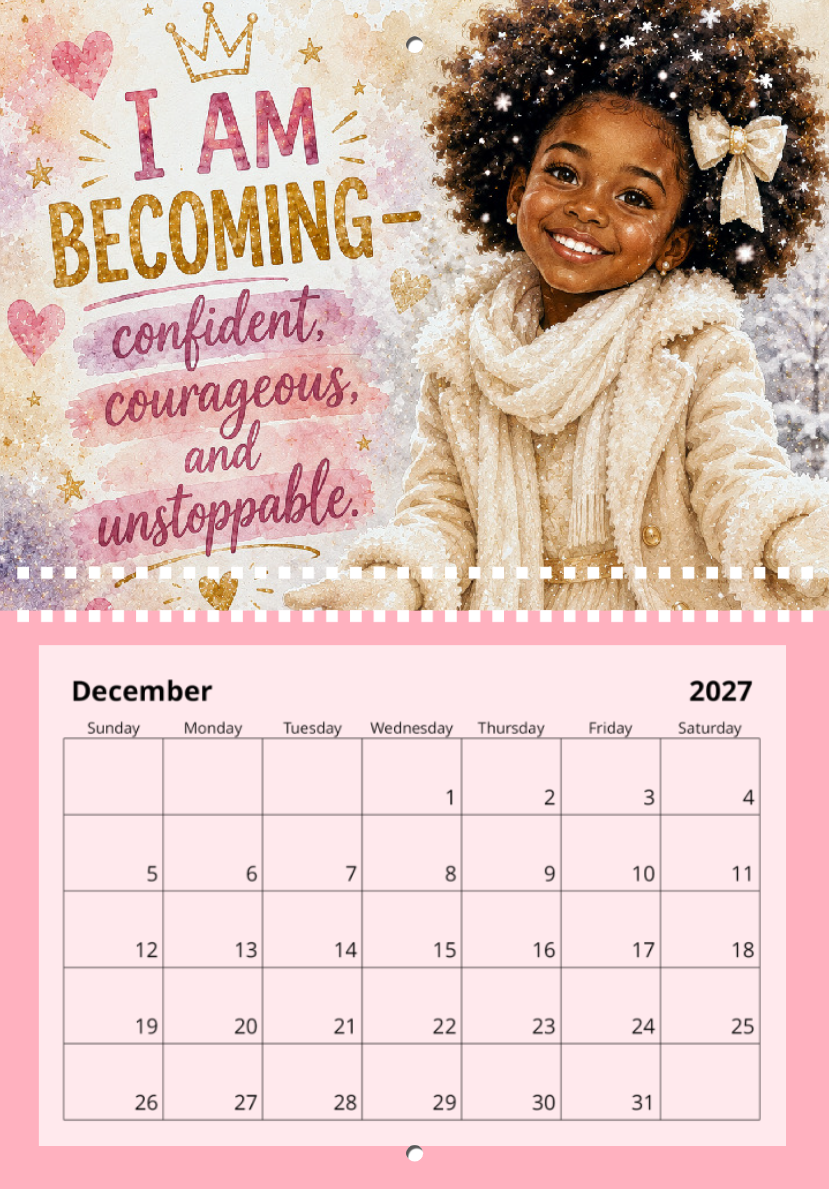 Confident & Courageous 2027 Affirmation Wall Calendar for Black Girls Ages 8–12