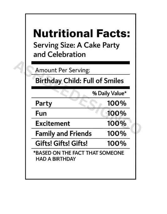 Party Favor Nutritional Label