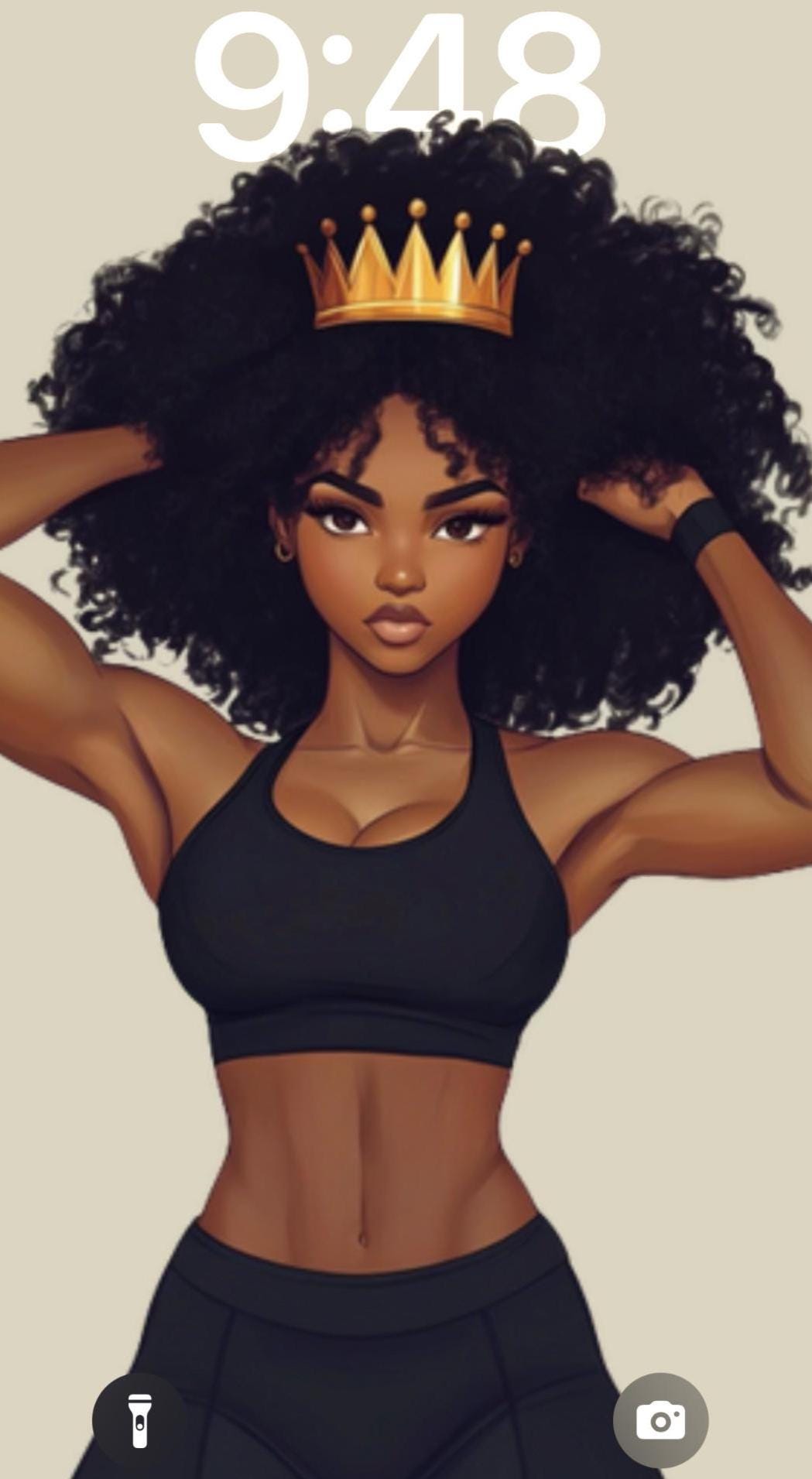 Black Girl Fitness Queen Phone Wallpaper: Afro Gym Art (Digital Download